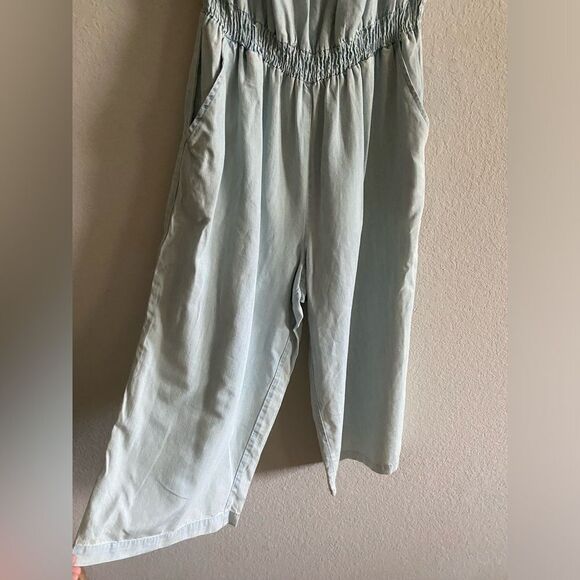 NWT Women Spense Light Denim Wide Leg Elastic Waist Pockets Cropped Jumpsuit 10 - Picture 4 of 8